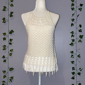 Women’s Neely White Crochet/KnitHalter Tank Top Small